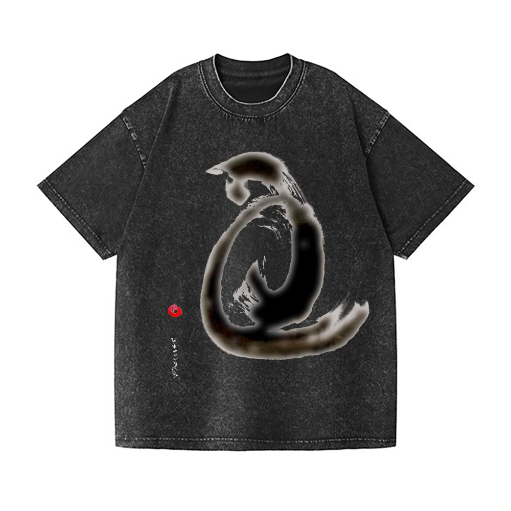 Black Cat Vintage Wash Japanese Design T-Shirt