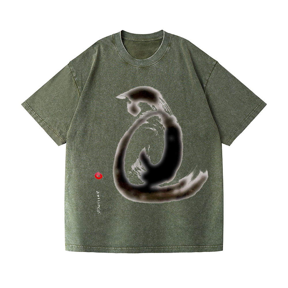 Black Cat Vintage Wash Japanese Design T-Shirt