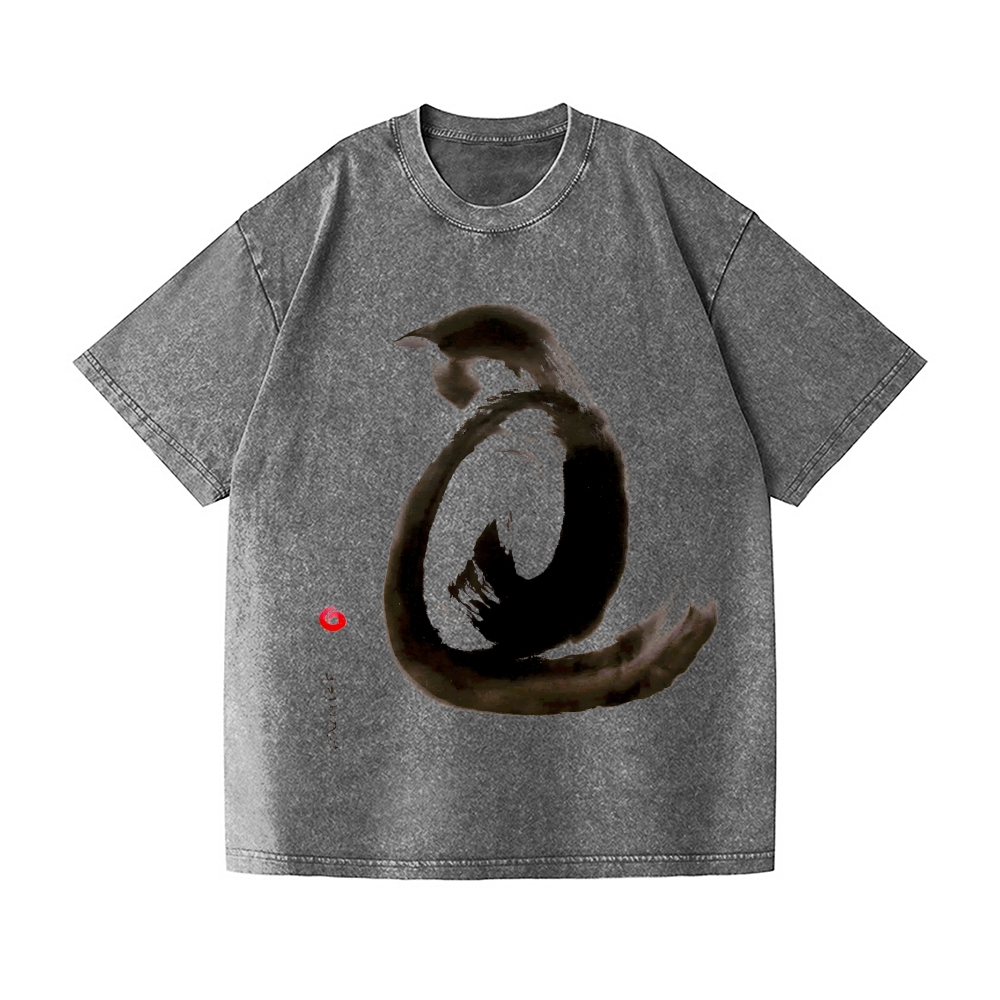 Black Cat Vintage Wash Japanese Design T-Shirt
