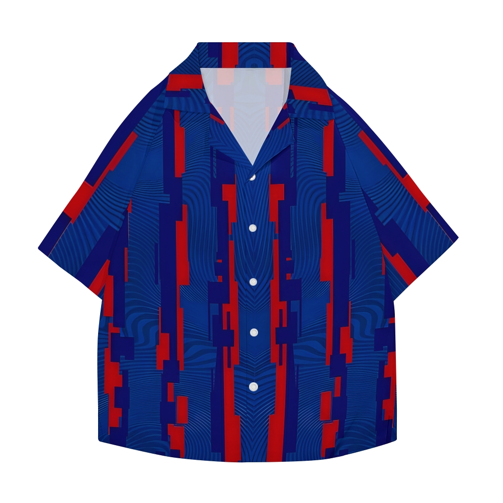 Abstract Stipe Japanese Style Camp Shirt