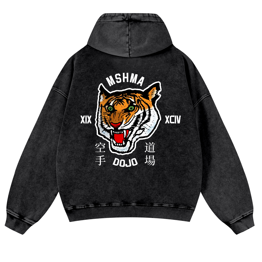 Mshma Dojo Tiger Vintage Washed Cotton Back Art Hoodie
