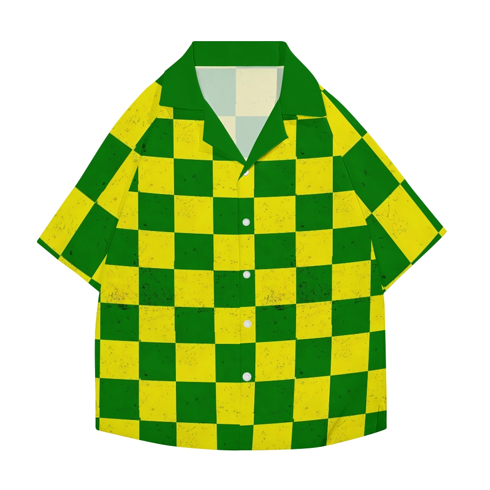 Brazil Soccer Plaid Japanese Style Camp Shirt