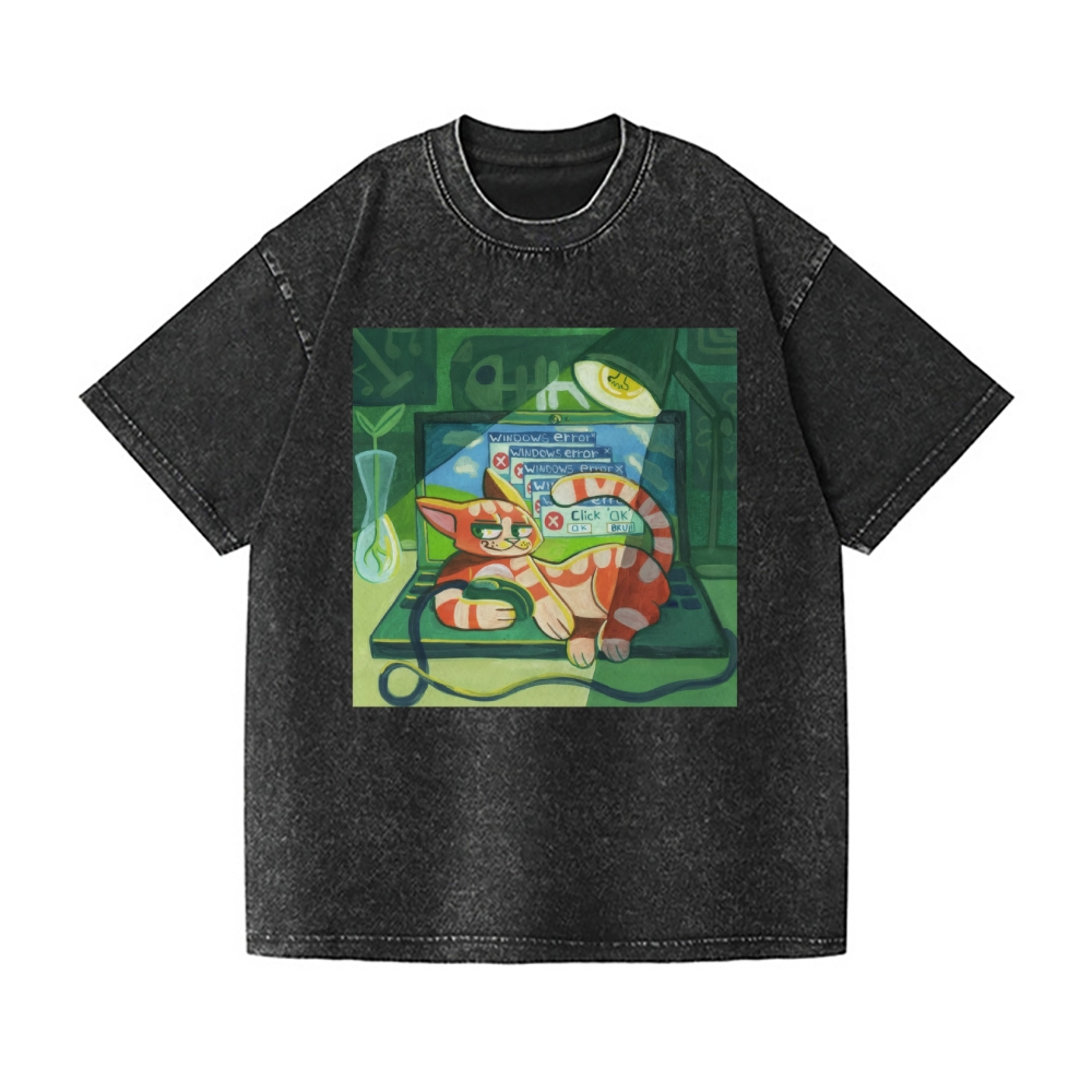 Cat Vintage Wash Japanese Design T-Shirt