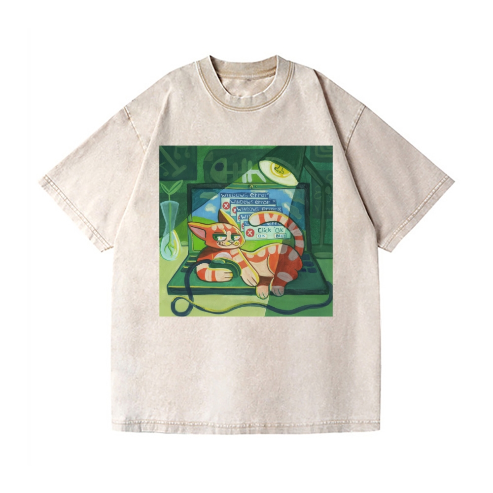 Cat Vintage Wash Japanese Design T-Shirt