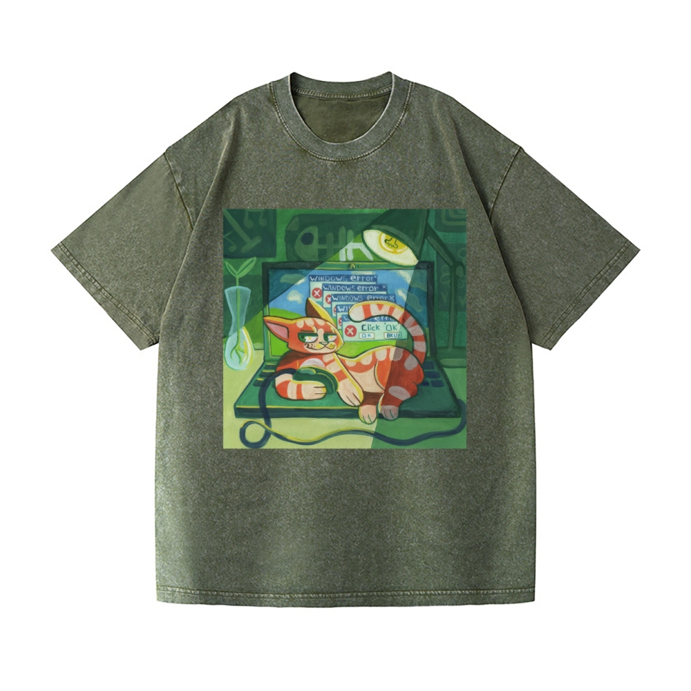 Cat Vintage Wash Japanese Design T-Shirt