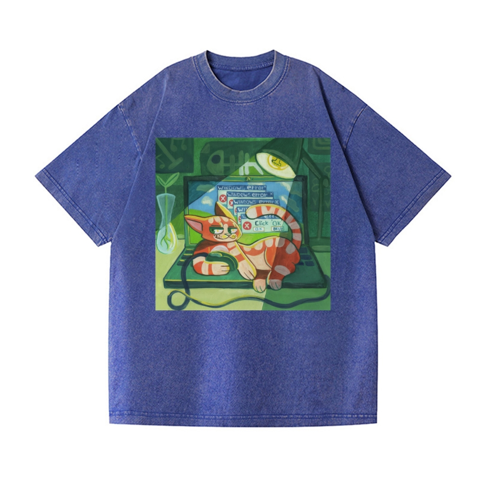Cat Vintage Wash Japanese Design T-Shirt