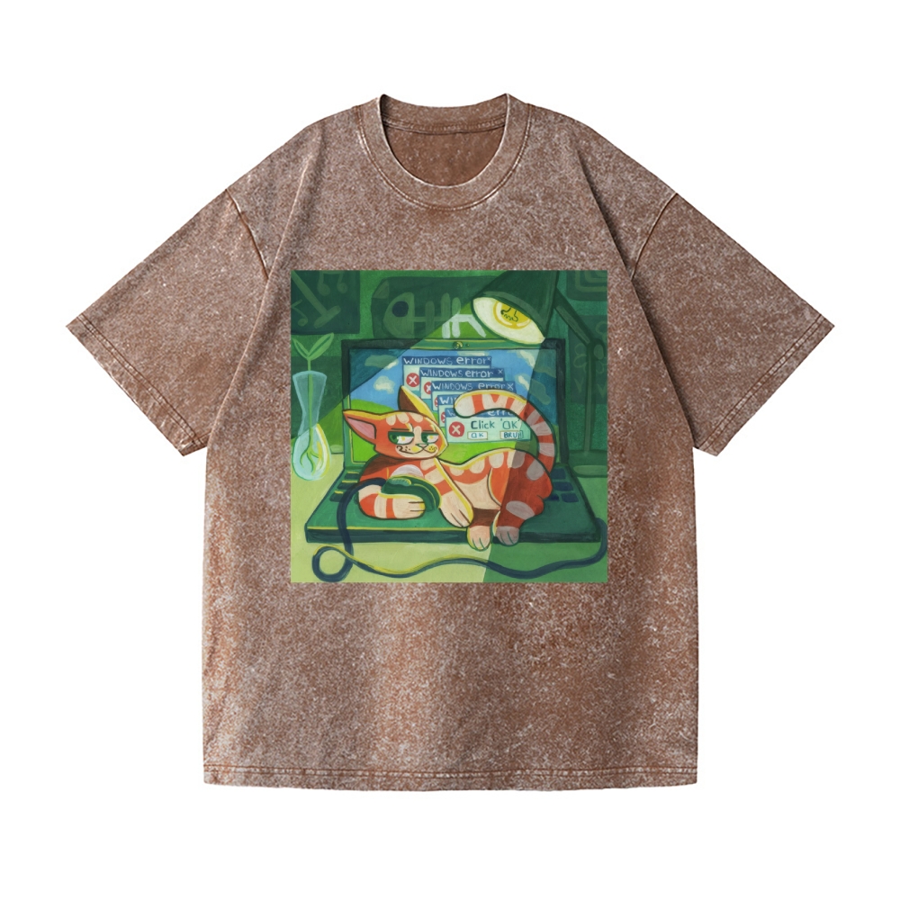 Cat Vintage Wash Japanese Design T-Shirt