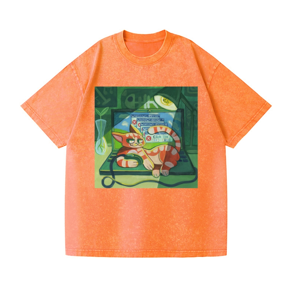 Cat Vintage Wash Japanese Design T-Shirt