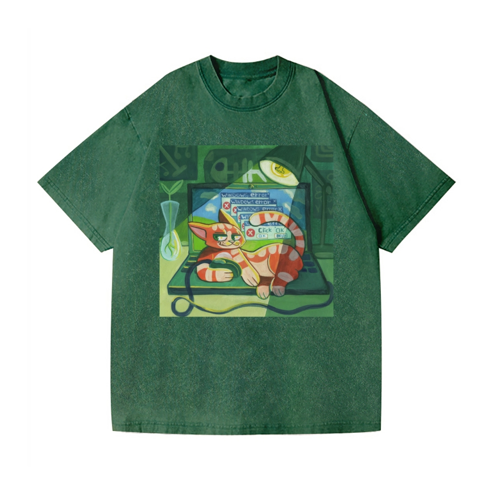 Cat Vintage Wash Japanese Design T-Shirt