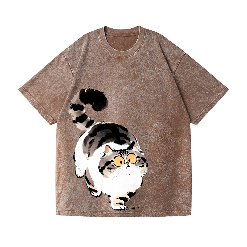Cat Vintage Wash Japanese Design T-Shirt