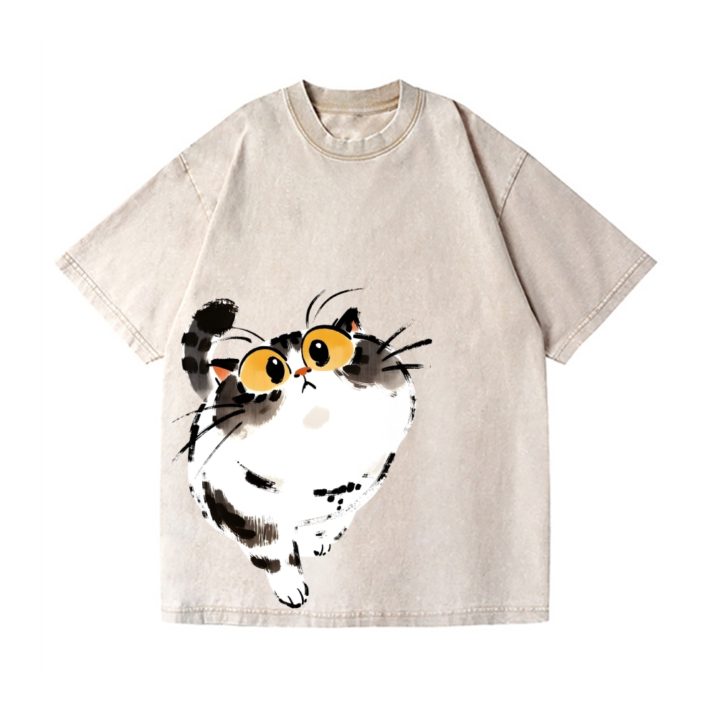 Cat Vintage Wash Japanese Design T-Shirt