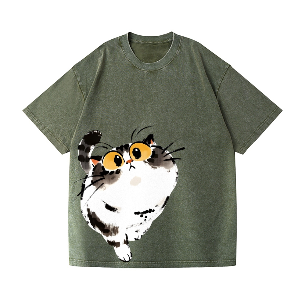 Cat Vintage Wash Japanese Design T-Shirt