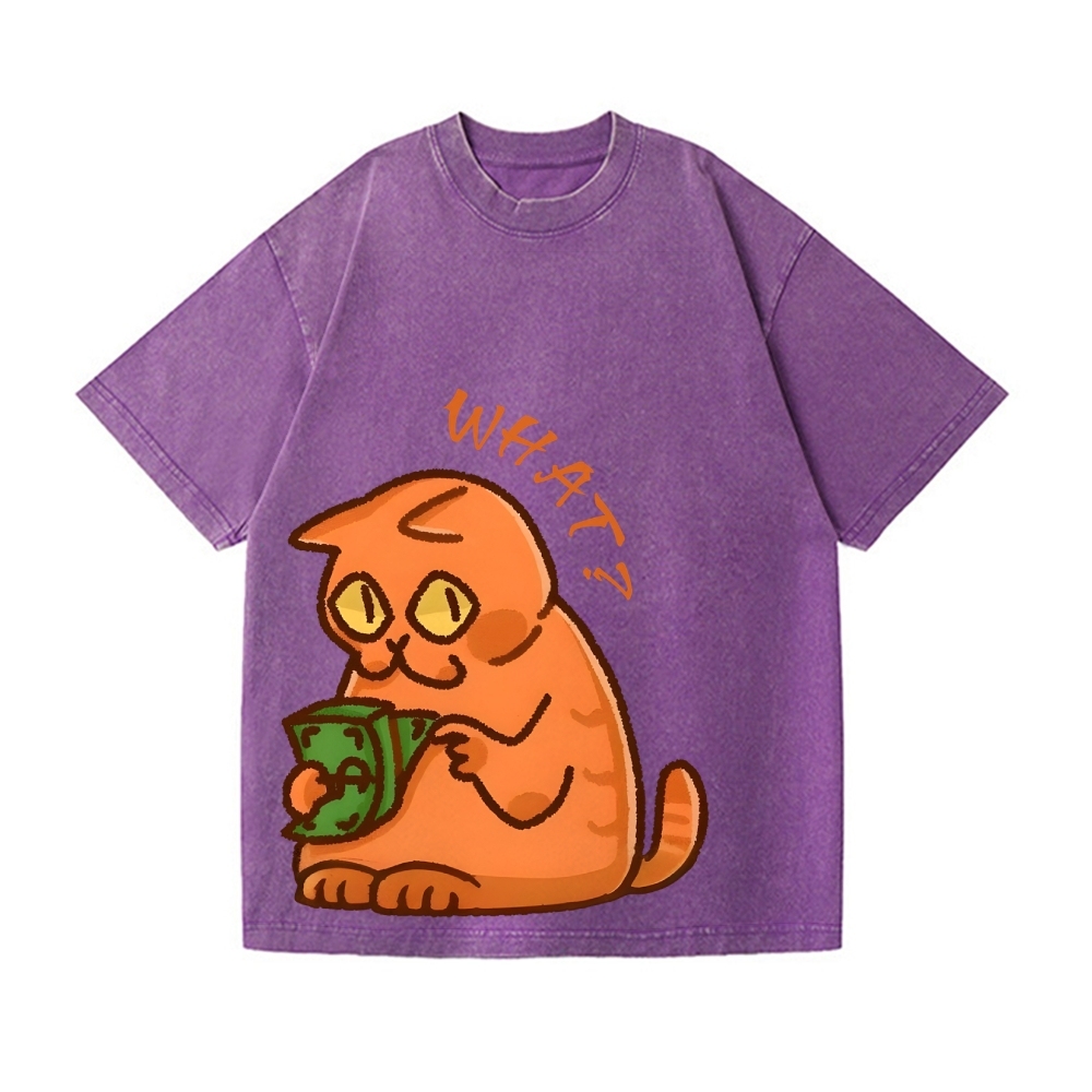 Moneygrubber Cat Vintage Wash Japanese Design T-Shirt