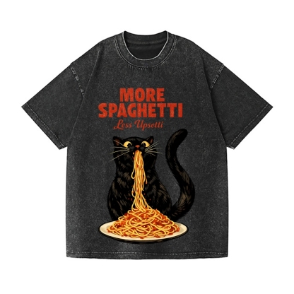 Pasta Cat Vintage Wash Japanese Design T-Shirt