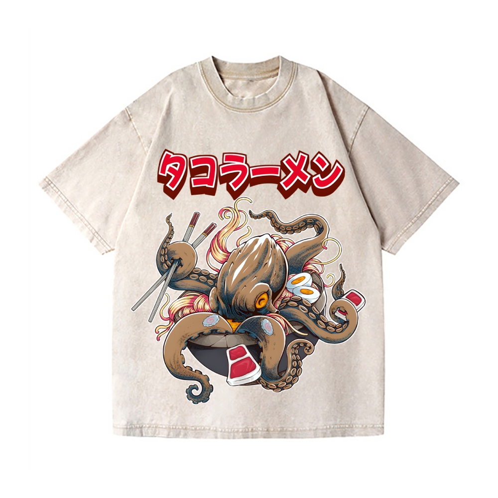 Octopus Ramen Vintage Wash Japanese Design T-Shirt