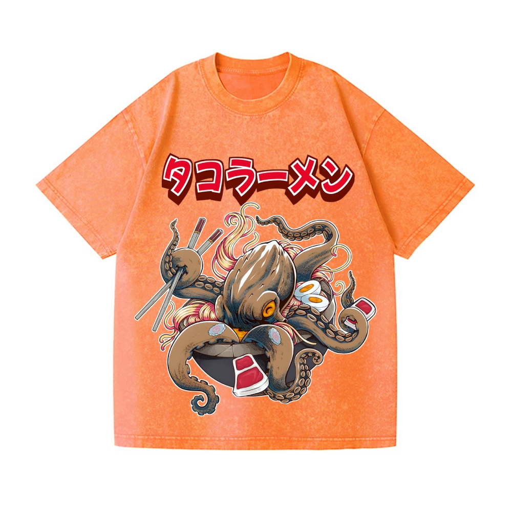 Octopus Ramen Vintage Wash Japanese Design T-Shirt