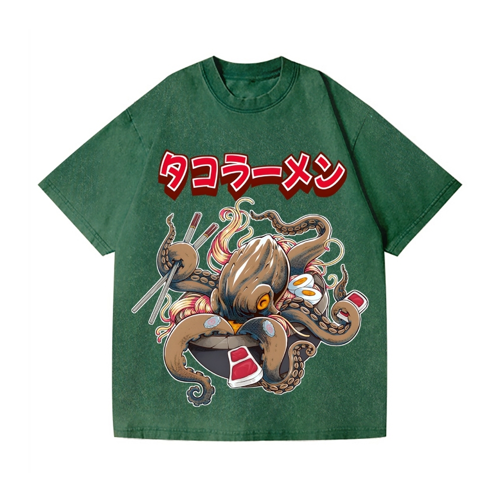 Octopus Ramen Vintage Wash Japanese Design T-Shirt