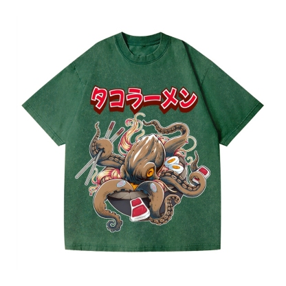 Octopus Ramen Vintage Wash Japanese Design T-Shirt