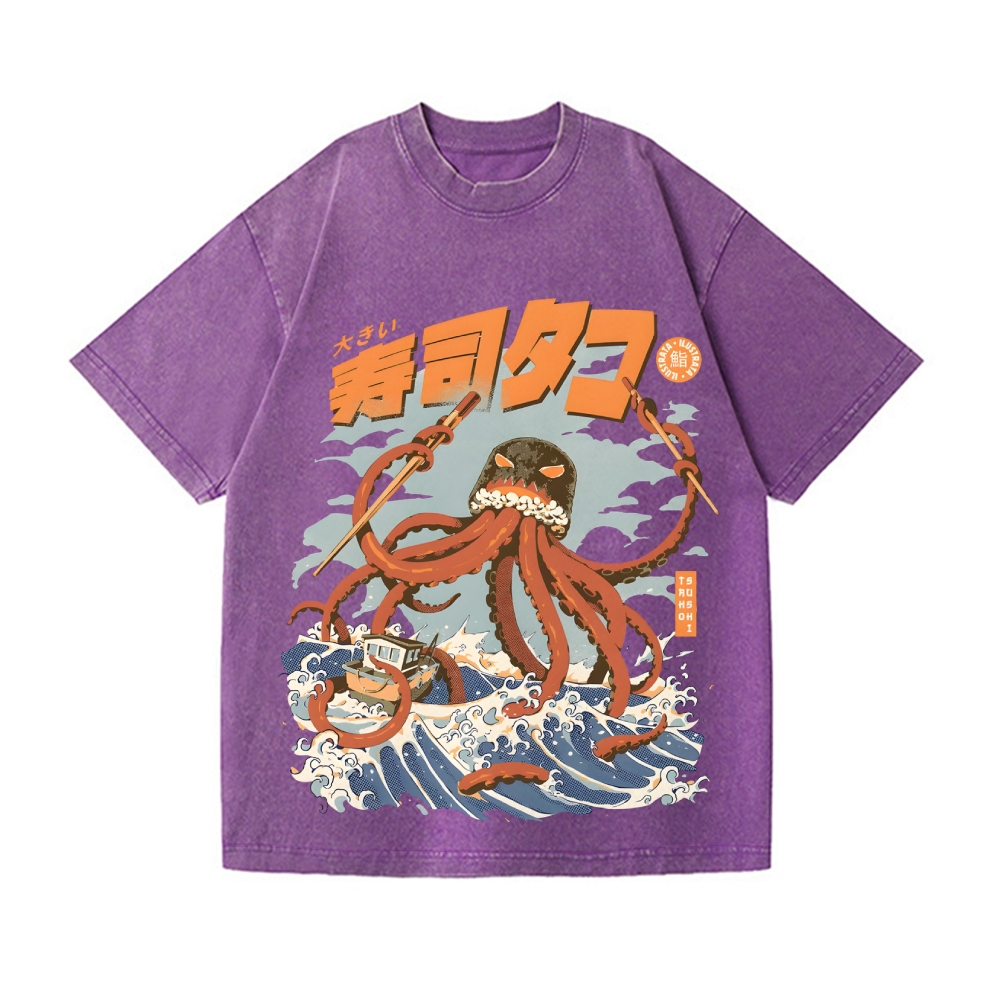 Sushi Octopus Kaiju Vintage Wash Japanese Design T-Shirt