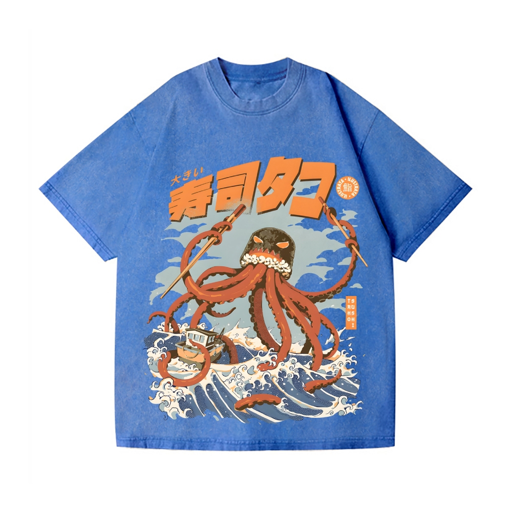 Sushi Octopus Kaiju Vintage Wash Japanese Design T-Shirt