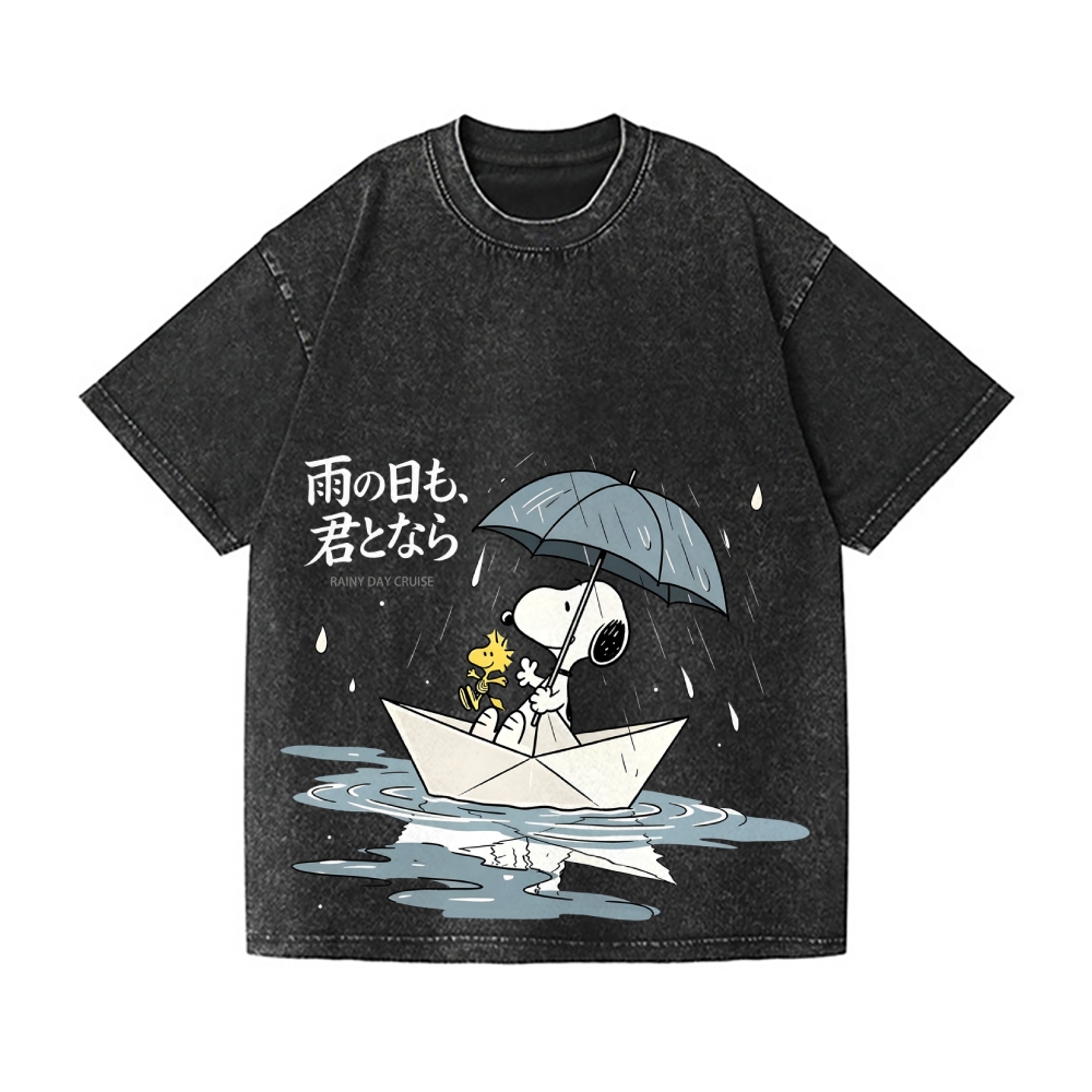 Rainy Peanuts Vintage Wash Japanese Design T-Shirt