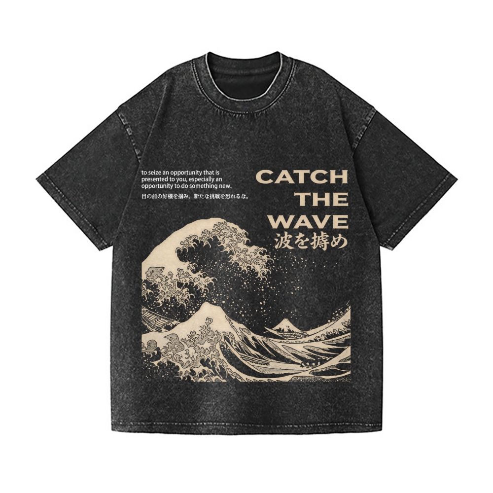 Ukiyoe Wave Vintage Wash Japanese Design T-Shirt