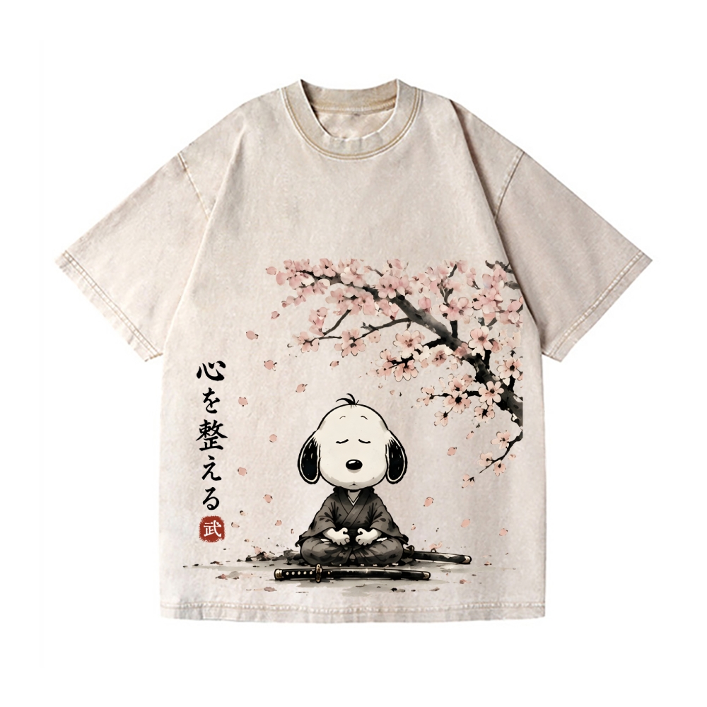 Samurai Sakura Peanuts Vintage Wash Japanese Design T-Shirt