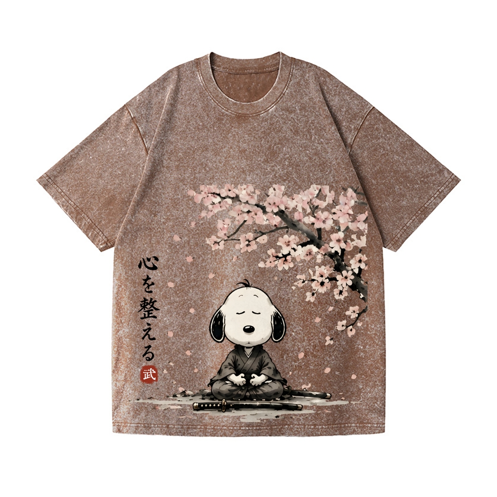 Samurai Sakura Peanuts Vintage Wash Japanese Design T-Shirt