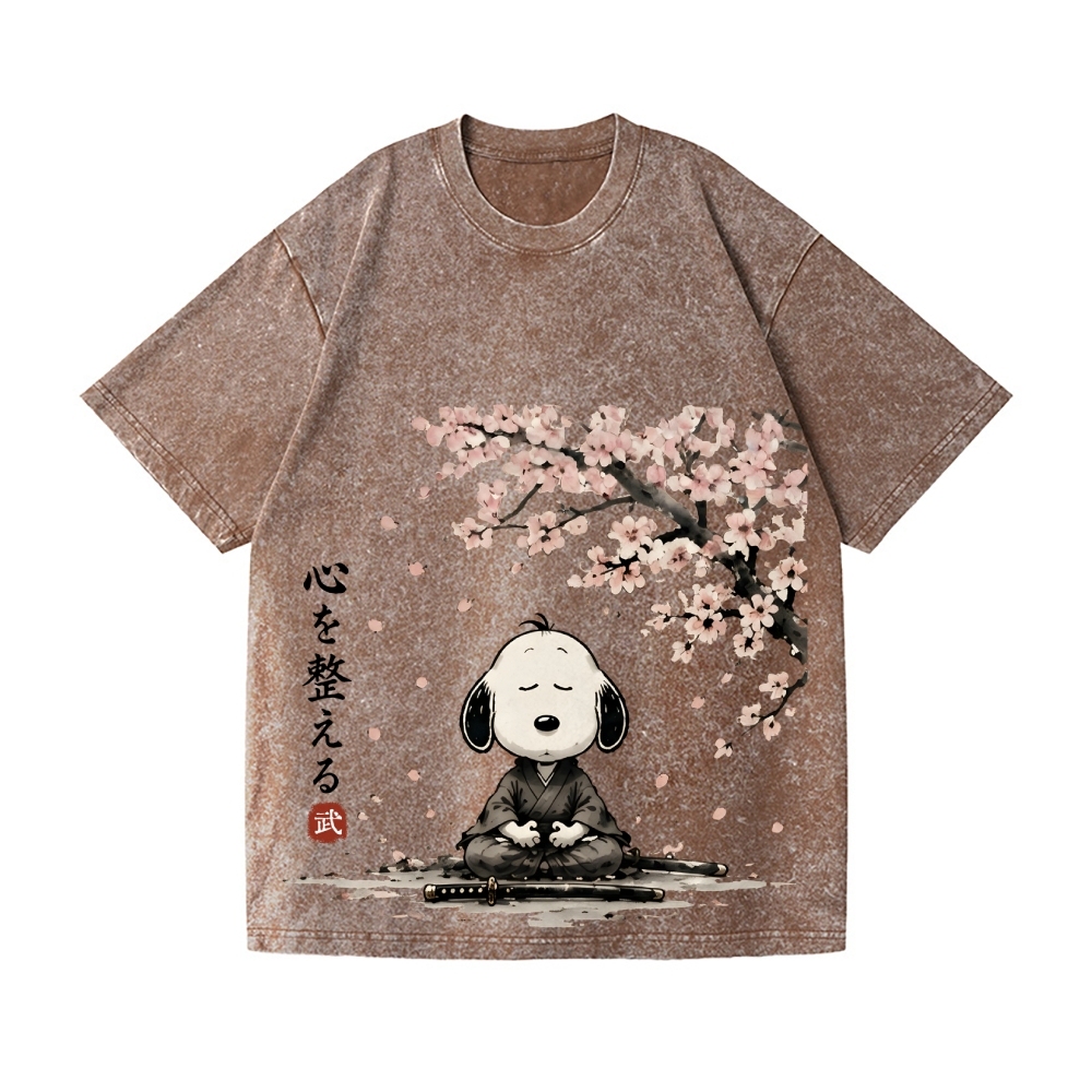 Samurai Sakura Peanuts Vintage Wash Japanese Design T-Shirt
