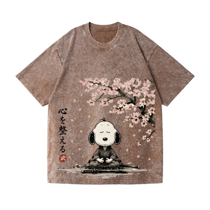 Samurai Sakura Peanuts Vintage Wash Japanese Design T-Shirt