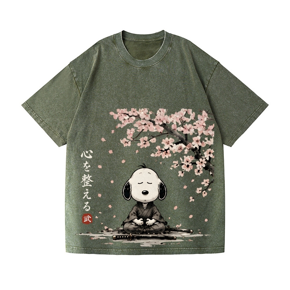 Samurai Sakura Peanuts Vintage Wash Japanese Design T-Shirt