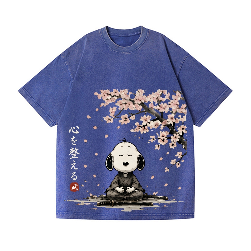 Samurai Sakura Peanuts Vintage Wash Japanese Design T-Shirt