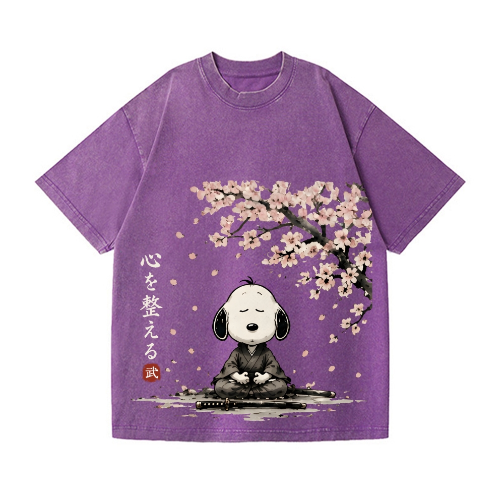 Samurai Sakura Peanuts Vintage Wash Japanese Design T-Shirt