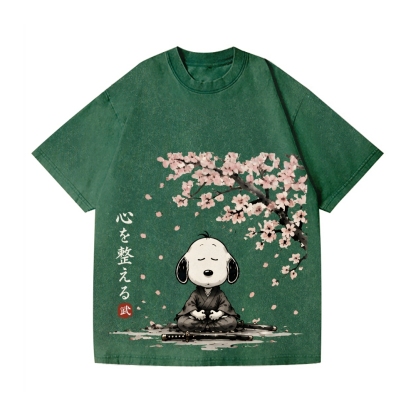 Samurai Sakura Peanuts Vintage Wash Japanese Design T-Shirt