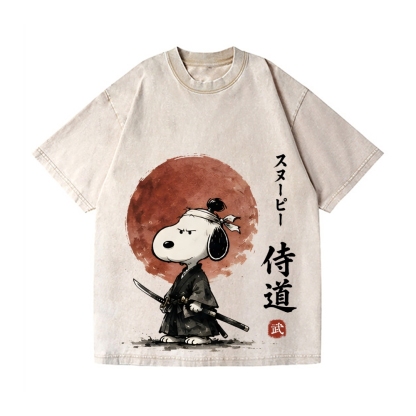 Samurai Peanuts Vintage Wash Japanese Design T-Shirt