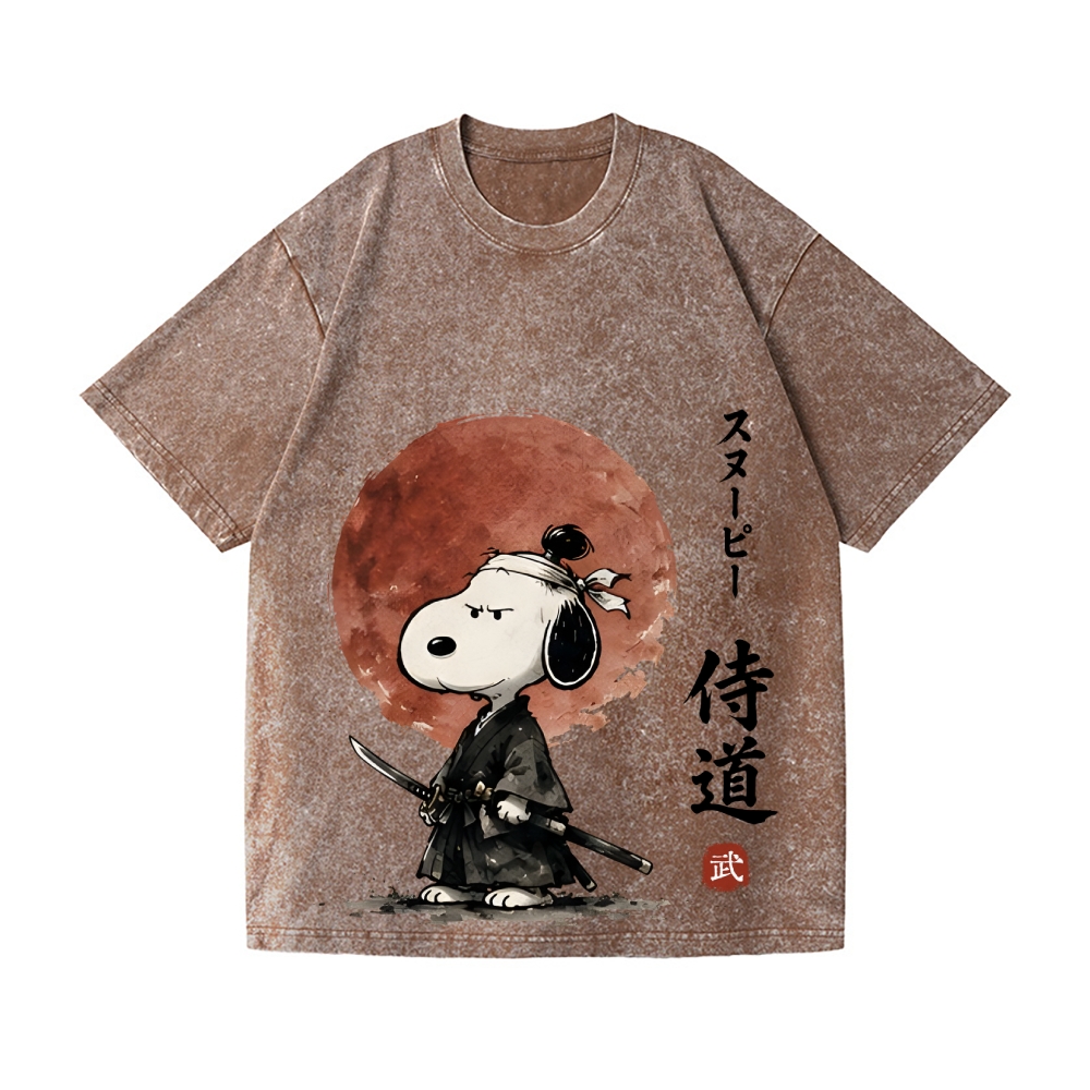 Samurai Peanuts Vintage Wash Japanese Design T-Shirt