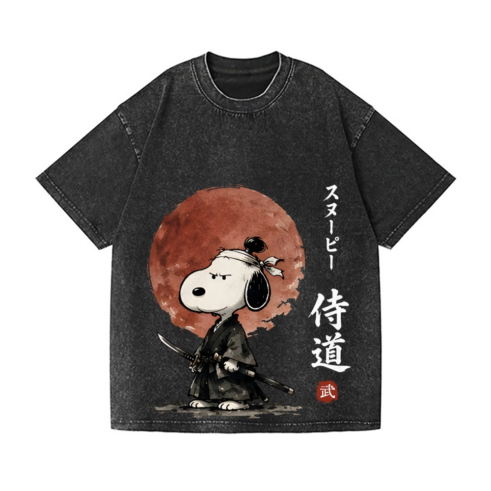Samurai Peanuts Vintage Wash Japanese Design T-Shirt