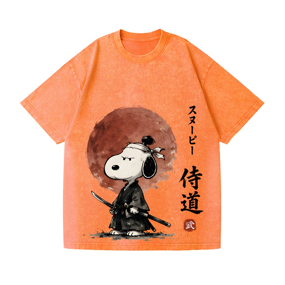 Samurai Peanuts Vintage Wash Japanese Design T-Shirt