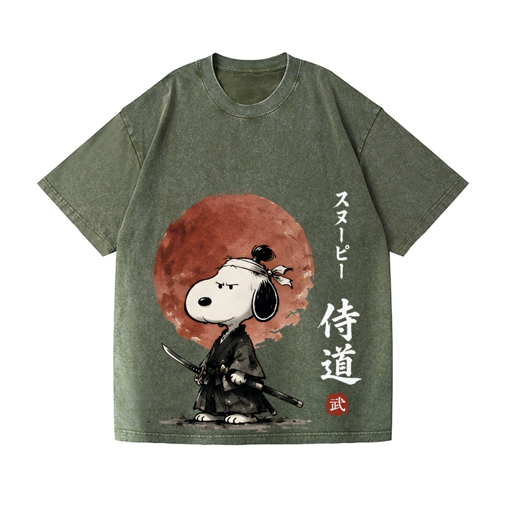 Samurai Peanuts Vintage Wash Japanese Design T-Shirt