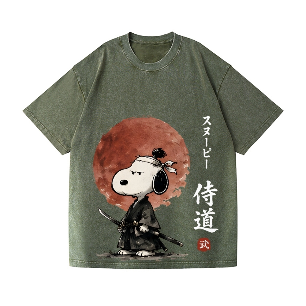 Samurai Peanuts Vintage Wash Japanese Design T-Shirt