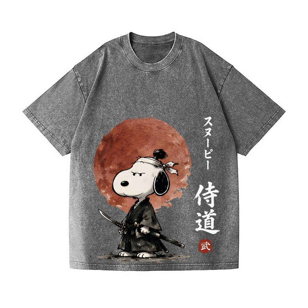 Samurai Peanuts Vintage Wash Japanese Design T-Shirt