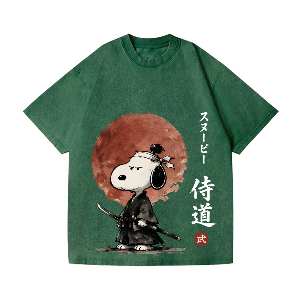 Samurai Peanuts Vintage Wash Japanese Design T-Shirt