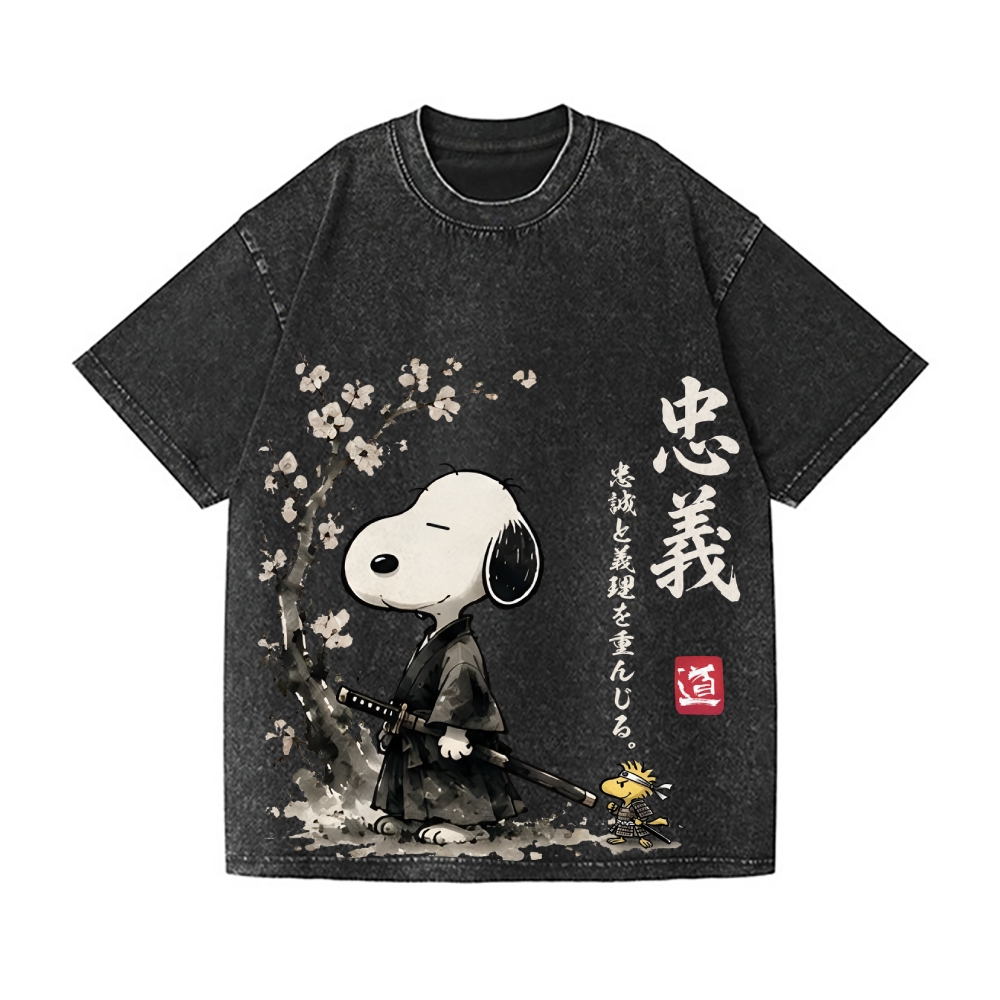 Samurai Sakura Peanuts Vintage Wash Japanese Design T-Shirt