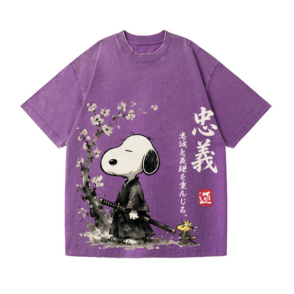 Samurai Sakura Peanuts Vintage Wash Japanese Design T-Shirt