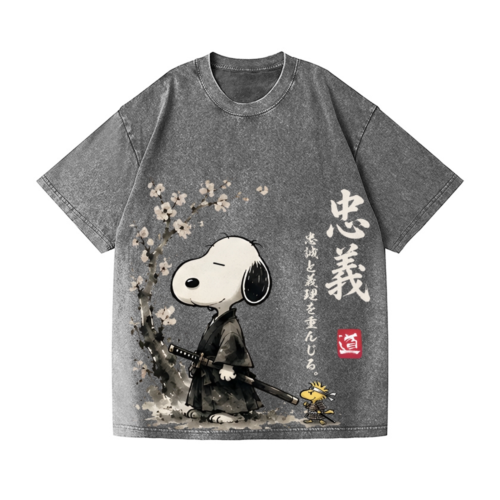 Samurai Sakura Peanuts Vintage Wash Japanese Design T-Shirt