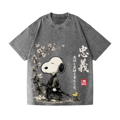 Samurai Sakura Peanuts Vintage Wash Japanese Design T-Shirt