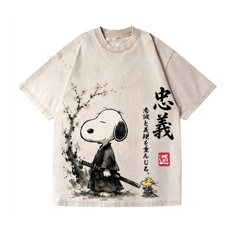 Samurai Sakura Peanuts Vintage Wash Japanese Design T-Shirt