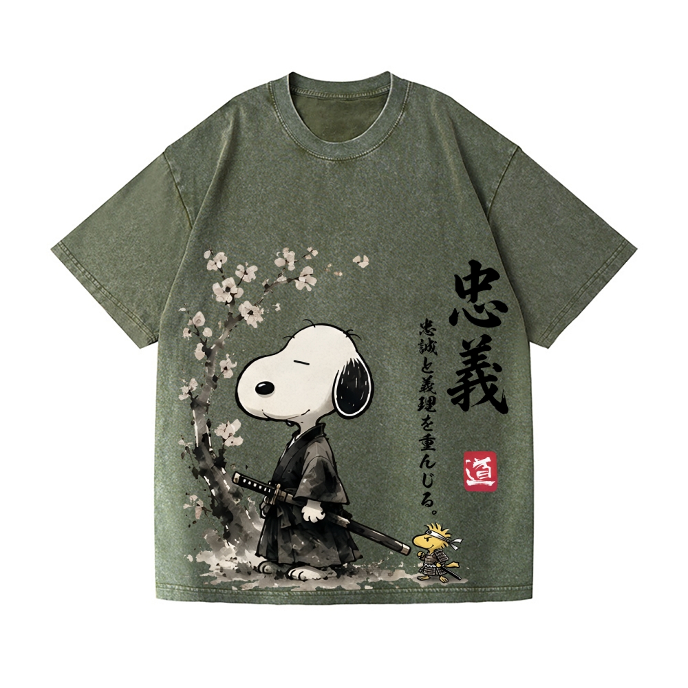 Samurai Sakura Peanuts Vintage Wash Japanese Design T-Shirt