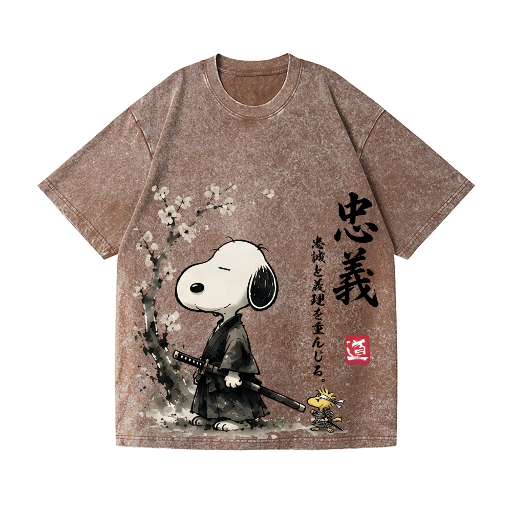 Samurai Sakura Peanuts Vintage Wash Japanese Design T-Shirt