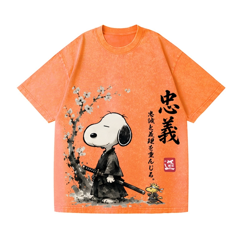Samurai Sakura Peanuts Vintage Wash Japanese Design T-Shirt